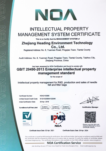 Chiny Zhejiang Huading Net Industry Co.,Ltd Certyfikaty